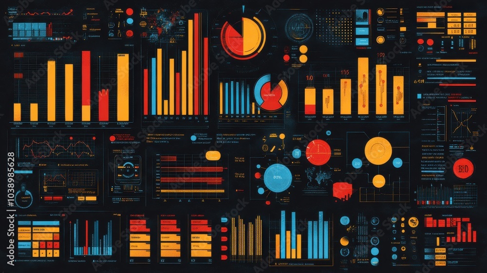 Poster dynamic data visualization and infographic artistry with bar and pie charts