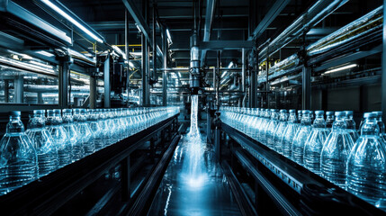 Naklejka premium Water Bottling Process in a Modern Factory