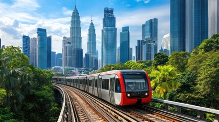 Naklejka premium Kuala Lumpur Skyline with Train