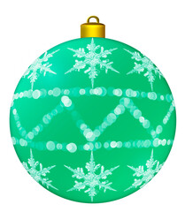 Light green Christmas ball with a pattern and snowflakes on a transparent background. Christmas decoration toys