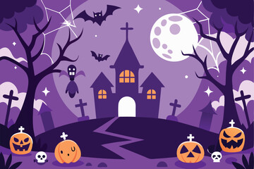 Fototapeta premium Halloween Night Spooky Haunted House Scene