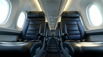 Empty Airplane Seats in an Airplane Cabin Realistic 3D Image
