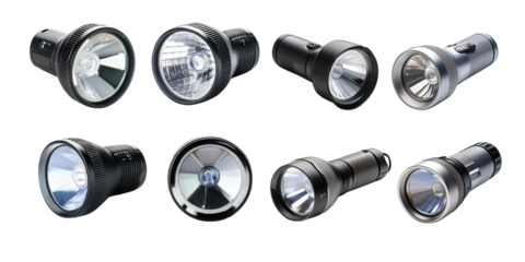 Collection of Various Flashlights for Outdoor Use, PNG collection, set bundle, isolate on transparent or white background