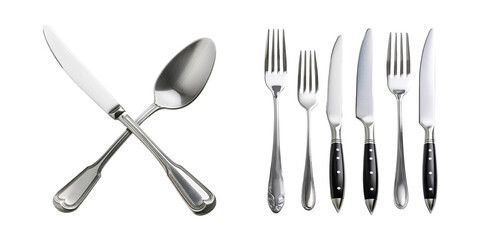Fototapeta premium Elegant Cutlery Set for Dining and Table Settings, PNG collection, set bundle, isolate on transparent or white background