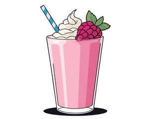 Pink raspberry milkshake with whipped cream