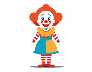 Joyful female clown in colorful attire