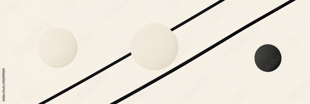 Poster A light background hosts a simple arrangement of black diagonal lines intersecting with circles of diverse sizes, creating a modern abstract look. Generative AI