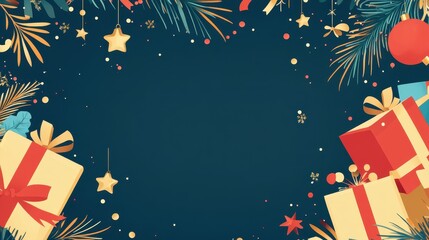 Festive Christmas and New Year Celebration Background with Gifts and Decorations