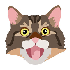 Cute cat head with tricolor fur icon. Vector illustration isolated on white background.