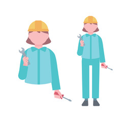 工具を持つ作業着姿の女性イラスト