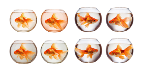 Goldfish in Bowls, PNG collection, set bundle, isolate on transparent or white background