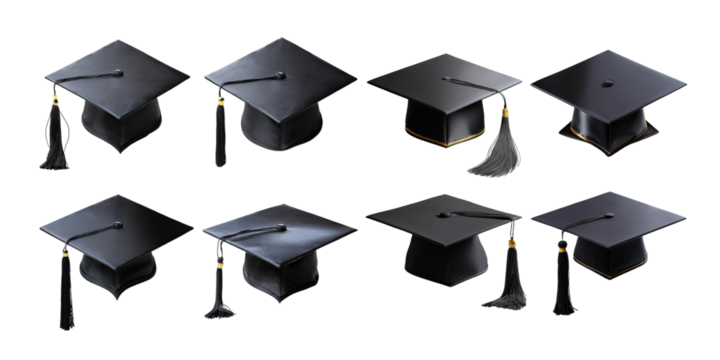 Graduation Caps Collection for Academic Celebration, PNG collection, set bundle, isolate on transparent or white background