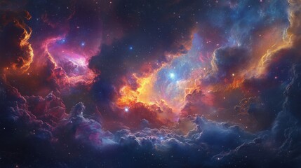 Colorful cosmic cloud formation illuminated by distant starlight in the night sky