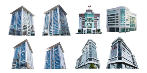 Modern Architectural Designs of Office Buildings, PNG collection, set bundle, isolate on transparent or white background
