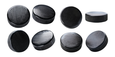 Black Hockey Pucks, PNG collection, set bundle, isolate on transparent or white background