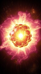 A glowing energy ball emits intense light and heat, resembling a cosmic explosion, showcasing the raw power of nuclear physics and space phenomena, Generative Ai