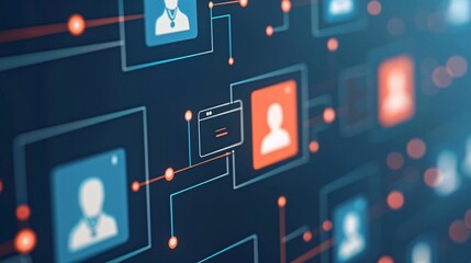 Visual representation of a digital network illustrating connections between profile icons in a modern technological environment