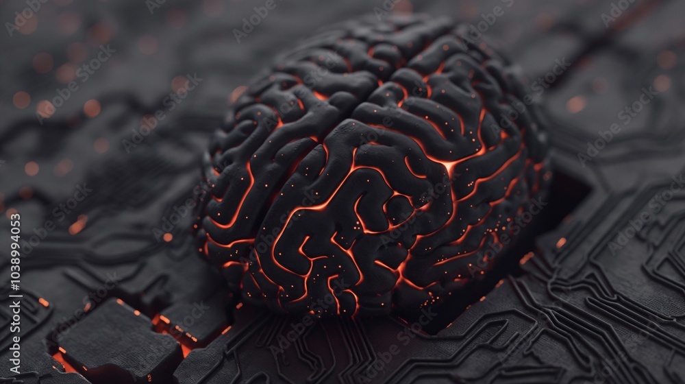 Aufkleber a futuristic neural network design featuring a glowing brain embedded in a circuit board, showcasing