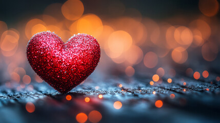 Beautiful wooden background with red heart closeup