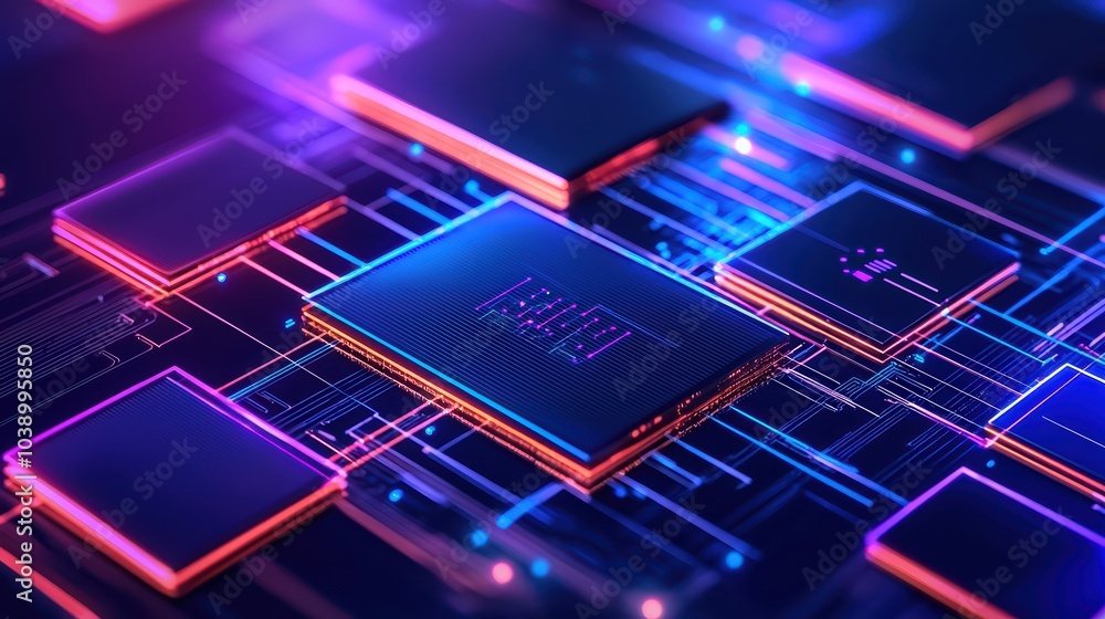 Aufkleber high-tech microprocessor with glowing circuits on a dark background, showcasing advanced computing t