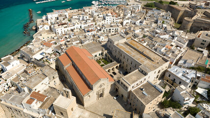 Aerial view of the Cathedral of Santa Maria Annunziata located in Otranto, Salento, Puglia, Italy....
