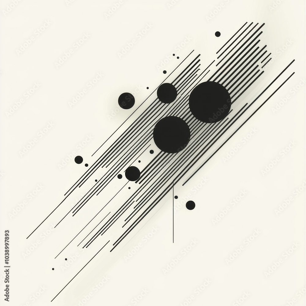 Poster the artwork showcases an arrangement of black lines and circles that intersect on a soft, light back