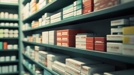 Obraz premium Collection of medicine boxes arranged in a clean storage cabinet.