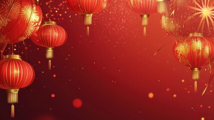 Festive Chinese New Year Background with Glowing Red Lanterns