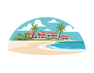 Obraz premium Colorful beach illustration with palm trees