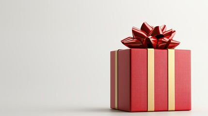 A red gift box with a shiny bow sits on a plain background, ready for a celebration or special occasion.