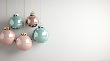 Decorative hanging ornaments in pastel colors, creating a modern, stylish aesthetic on a minimalist background.