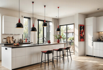 Modern minimalistic Scandinavian kitchen with bright natural light