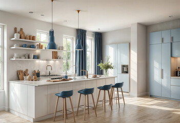 Modern minimalistic Scandinavian kitchen with bright natural light