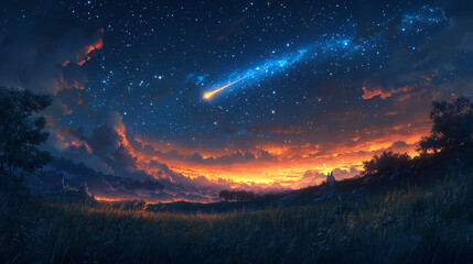 Fototapeta premium shooting star going across the star field 