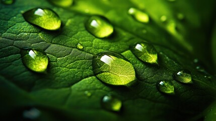 Water Droplets on Green Leaf
