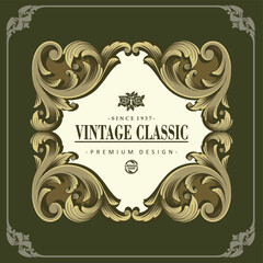 Vintage handmade Detailed Baroque Frame Design for Design of Labels, Stickers, Merchandise, Posters, Wedding Invitations and for your Company or Brand