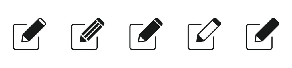 Edit icon set. Document edit icon. Text edit button. Pencil icon. Vector illustration.