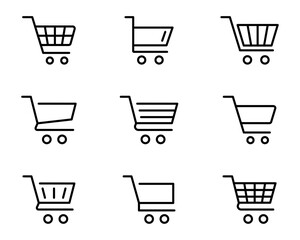 Shopping cart icon set. Trolley icon. Shopping basket icon. Online shopping button. Editable stroke line icons. Vector illustration. © TMvectorart