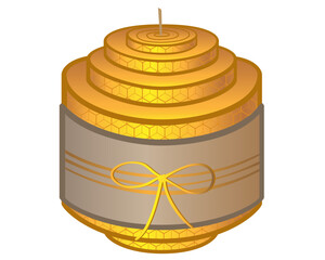 Decorative Handmade Candle made of natural wax with a pattern - vector full color picture. Decorative eco-friendly candle with label and bow. homemade candle	