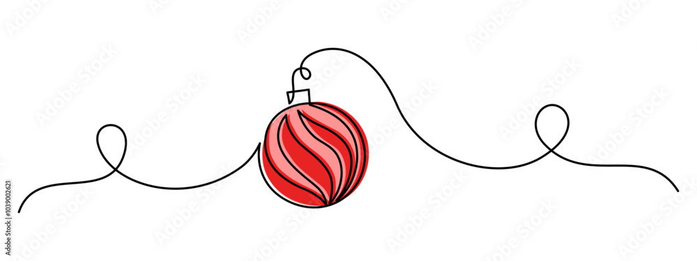 Aufkleber christmas ball in one continuous line drawing. festive christmas tree bauble with ribbon in simple l