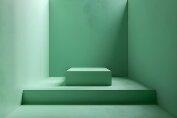 An empty white platform in a green room