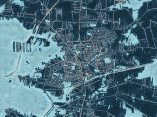 Painterly Style City Map of Belchatow, Poland in a Blue Color Scheme.