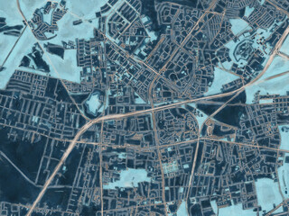 Painterly Style City Map of Bemowo, Poland in a Blue Color Scheme.