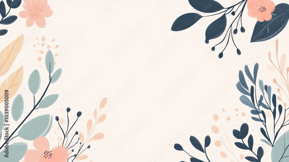 Poster delicate doodles of various leaves and flowers create a serene and calming atmosphere, ideal for art