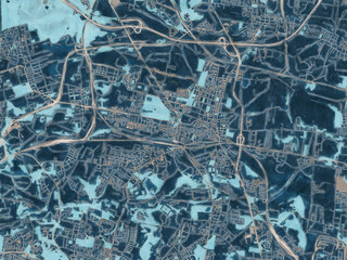 Painterly Style City Map of Bytom, Poland in a Blue Color Scheme.