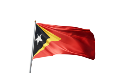Flag of East timor with no background, transparent png, flag on a flag pole waving in the wind, national symbol of East Timor, asian country, picture of a flag