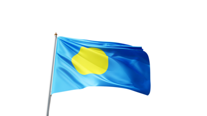 Flag of Palau with no background, transparent png, flag on a flag pole waving in the wind, national symbol of the Palau, oceania country, picture of a flag
