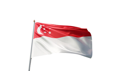 Flag of Singapore island with no background, transparent png, flag on a flag pole waving in the...