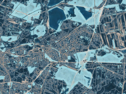 Painterly Style City Map of Dabrowa Gornicza, Poland in a Blue Color Scheme.