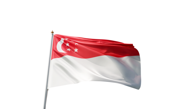 Flag of Singapore island with no background, transparent png, flag on a flag pole waving in the wind, national symbol of the Singapore, oceania country, picture of a flag